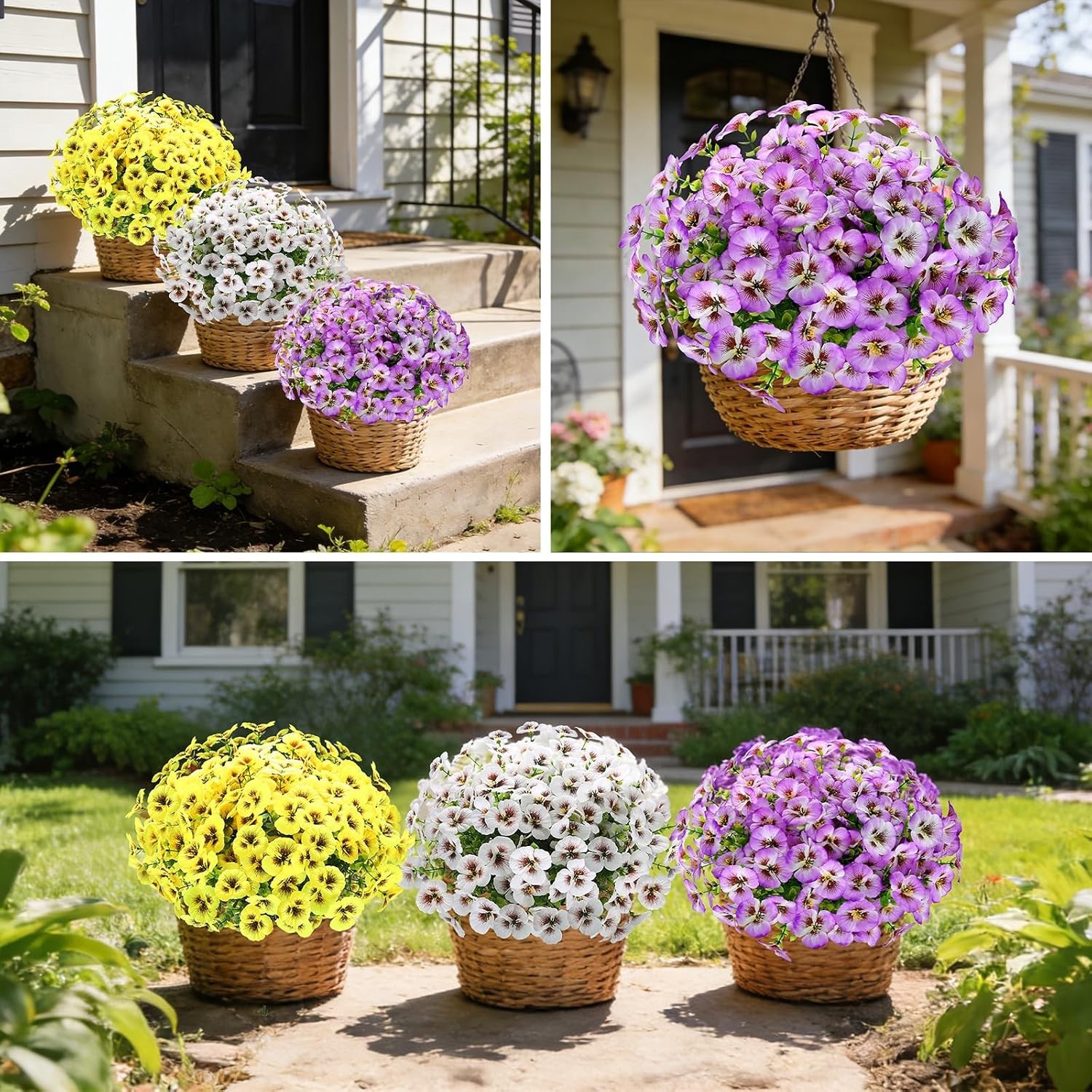 Bright & Beautiful Faux Silk Pansies with Eucalyptus – Perfect for Home Decor