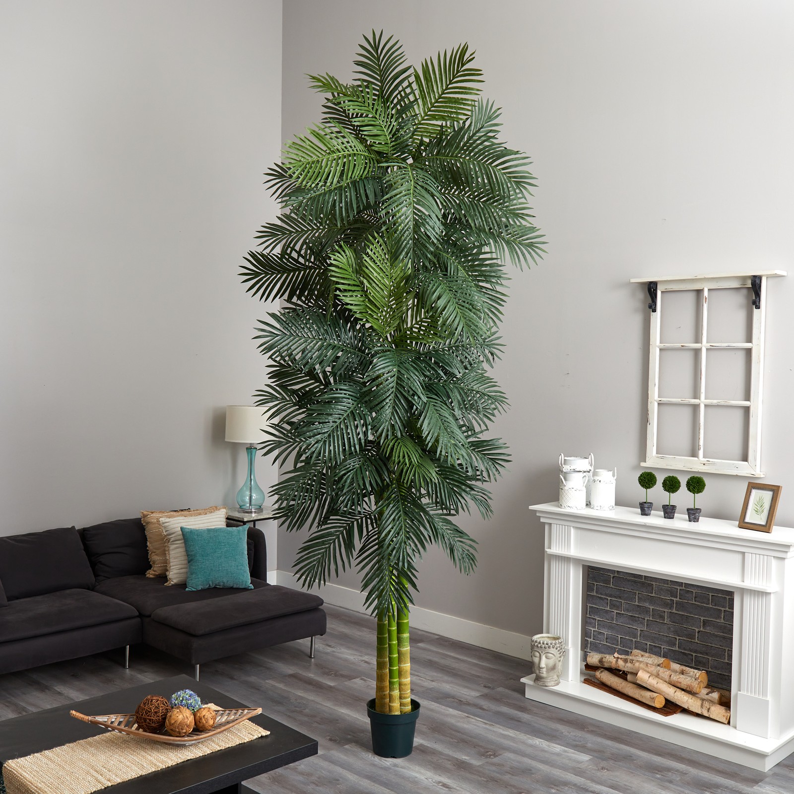 Nearly Natural 10ft Triple Stalk Golden Cane Artificial Palm Tree in Green