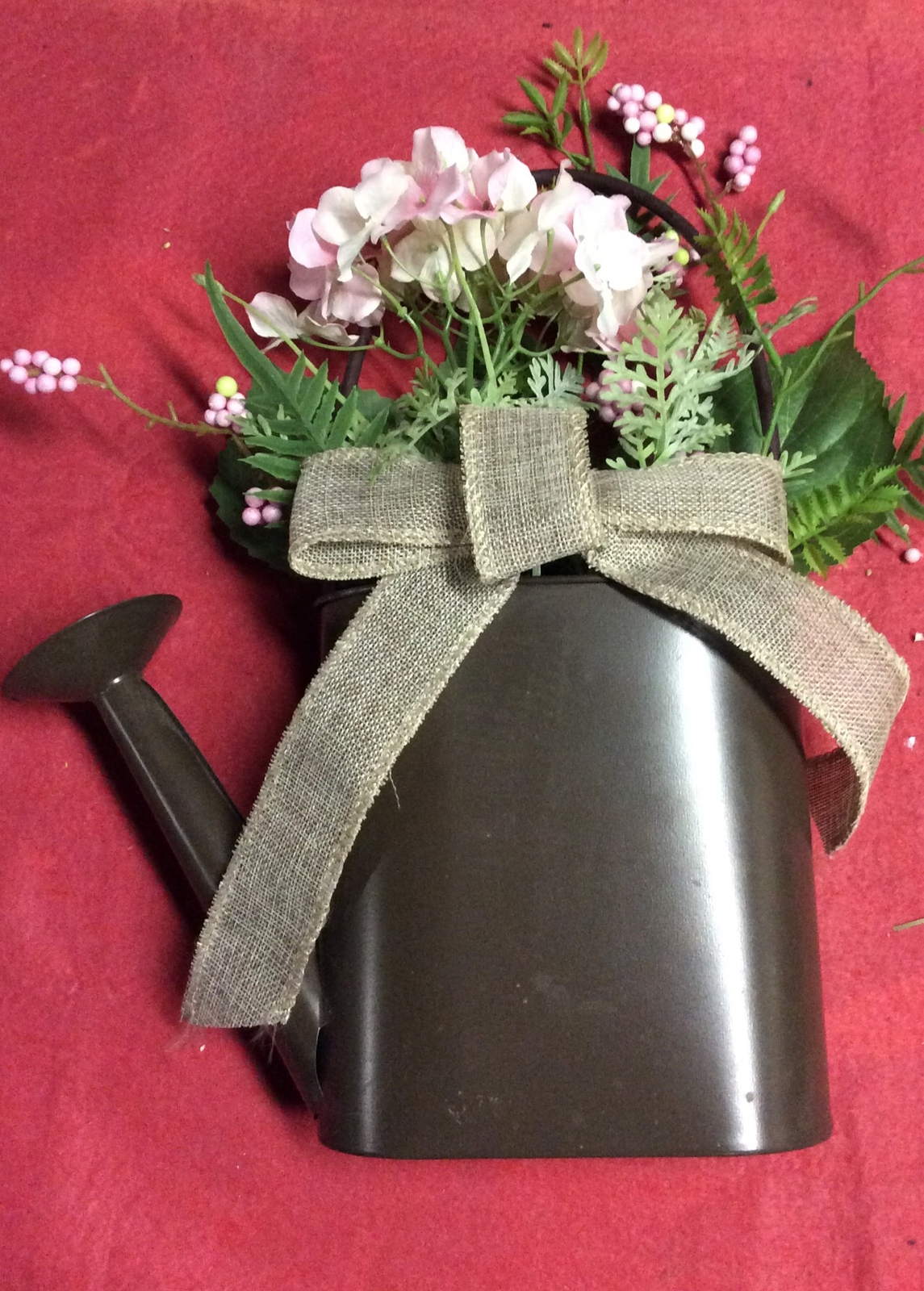 Plastic Flower In Brown Watering Can For Decorations From Kmart Store