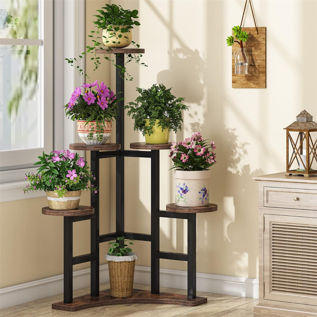 6 Tiers Triangle Corner Plant Stand Flower Pots Holder Rack Indoor Outdoor Patio