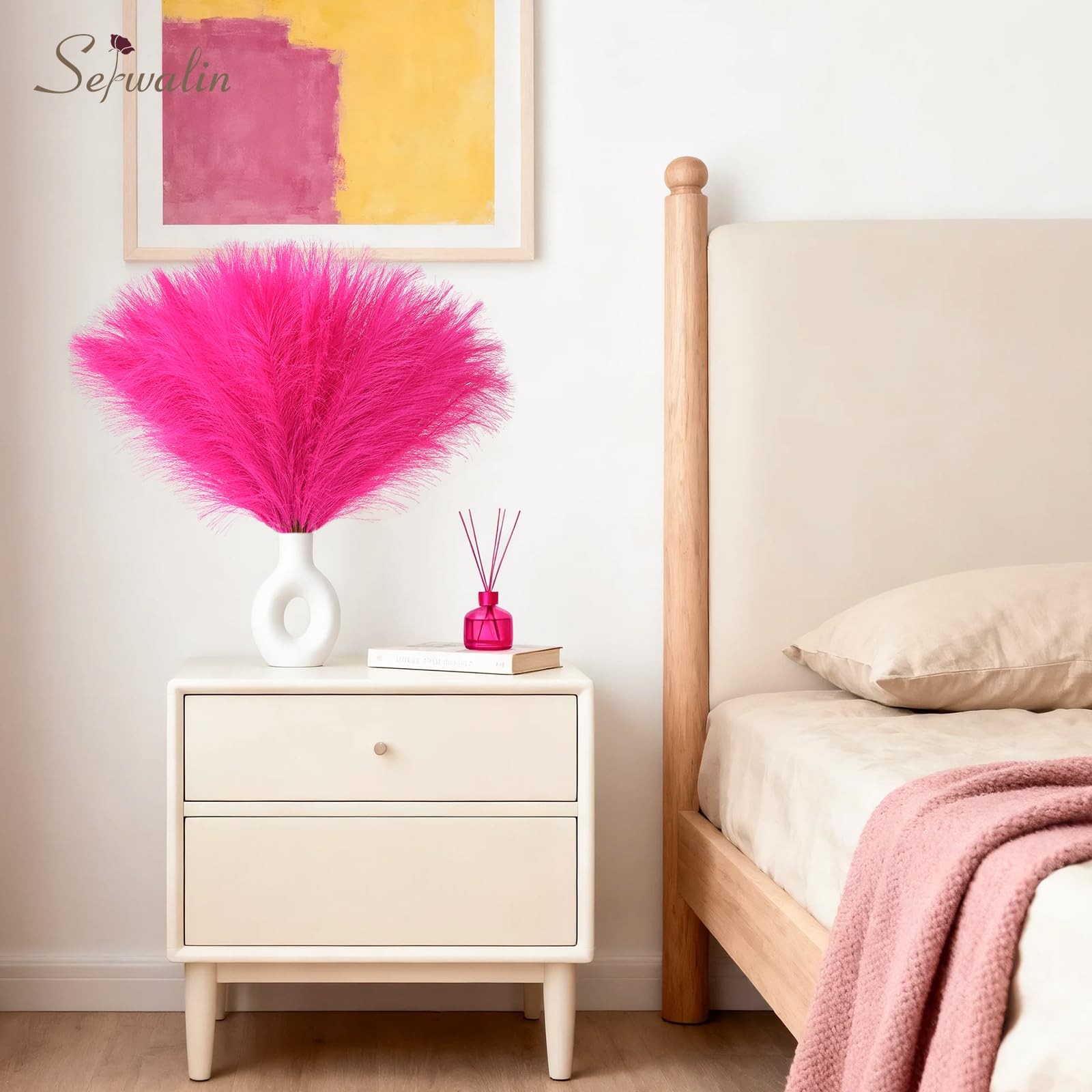 60Pcs Hot Pink Pampas Grass Decor, 17.7” Faux Pampas Grass, Artificial Pampa…