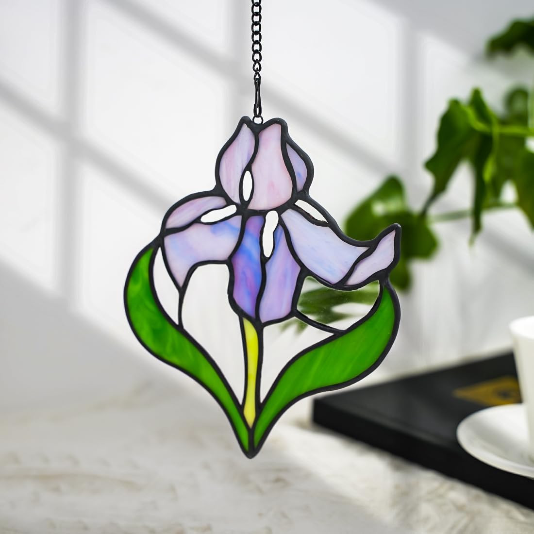 Iris Flower Stained Glass Window Hangings,Iris Flower Gifts for Women,Artificial