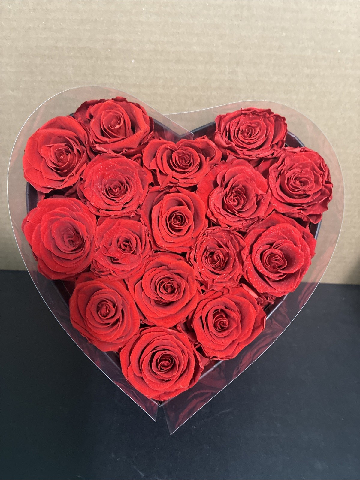 16 Forever Roses in Heart Box With Lid