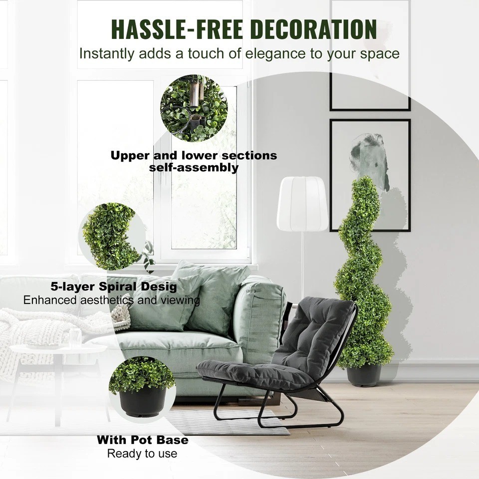 2pcs 4′ Artificial Topiary Spiral Tree Faux Plant In/Outdoor Home Decor