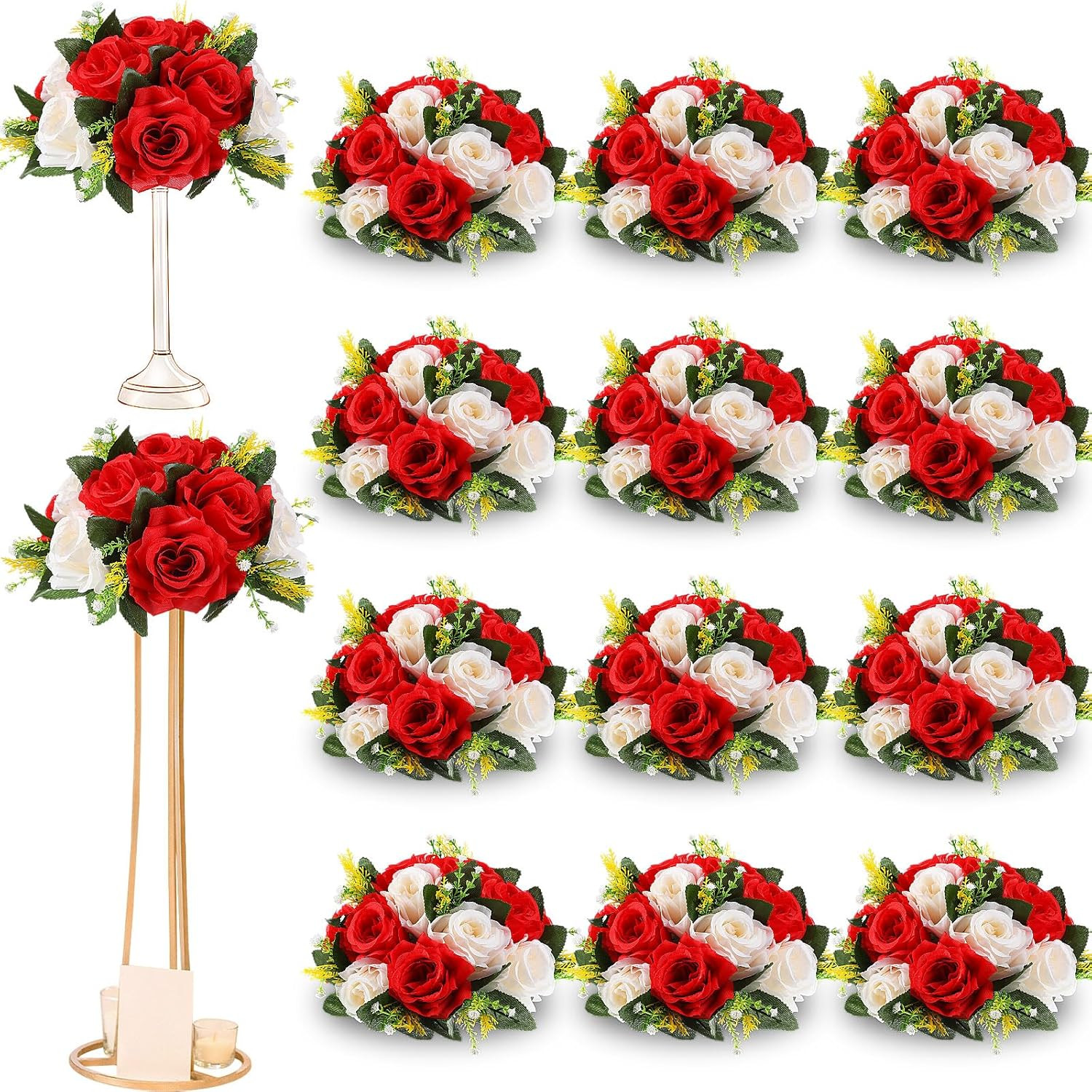 12 Pcs Silk Flower Balls Centerpieces – Artificial Rose & Hydrangea Decor