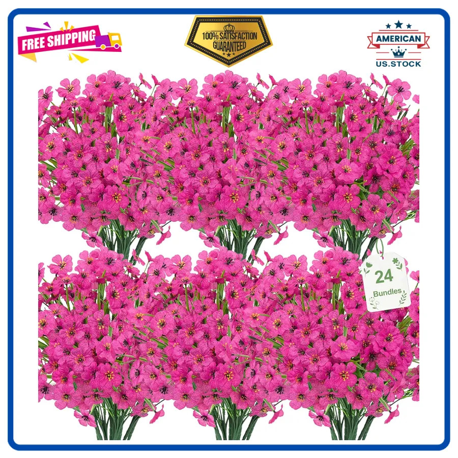 24 Bundles Artificial Flowers UV Resistant Silk Faux Plants for Outdoor Decor
