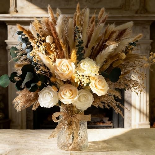 Artificial Flowers in Vase Natural Dried Pampas Grass Decor with Vase 101pcs
