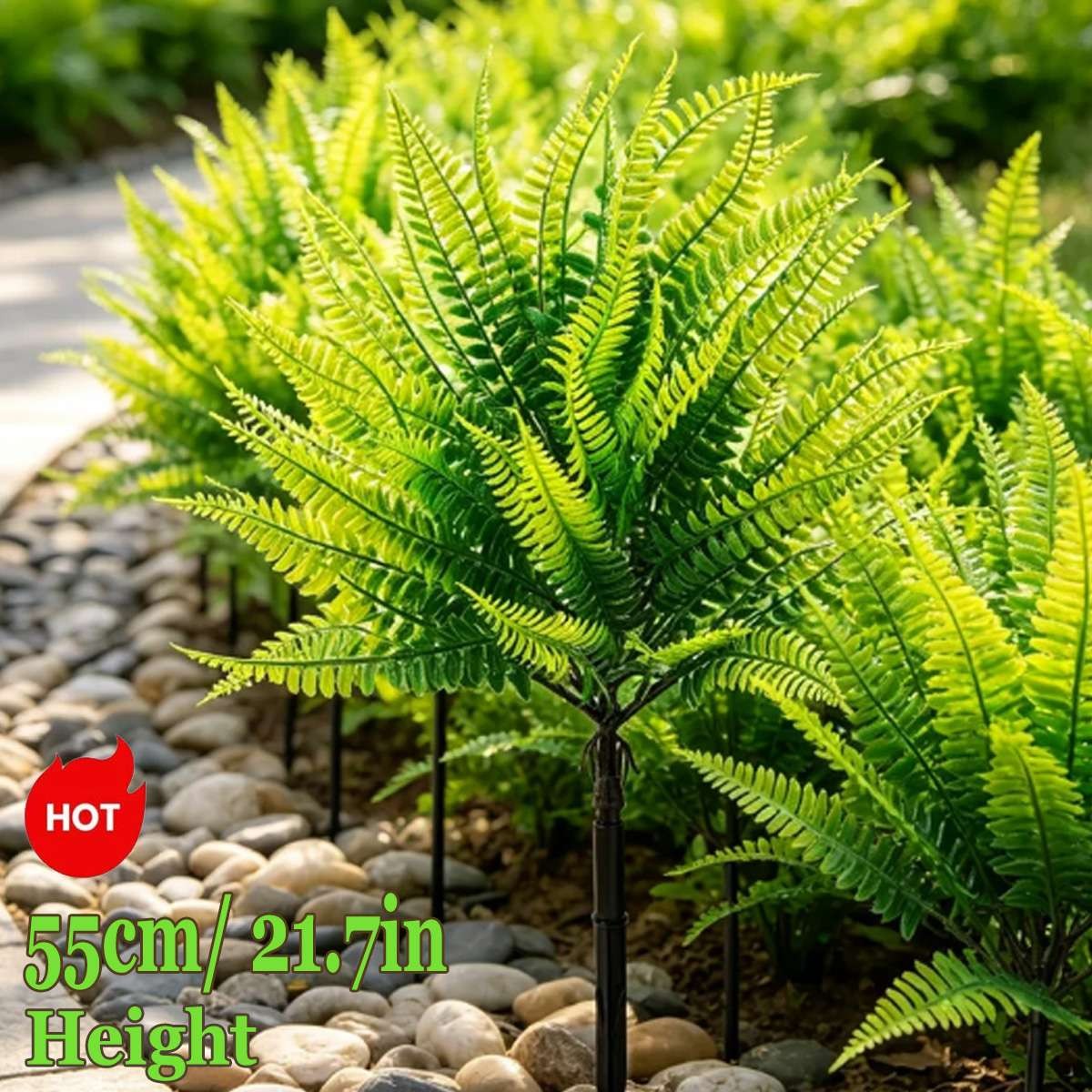 Artificial Flowers Boston Fern with Ground Spike Fake Plants Garden Yard Decor