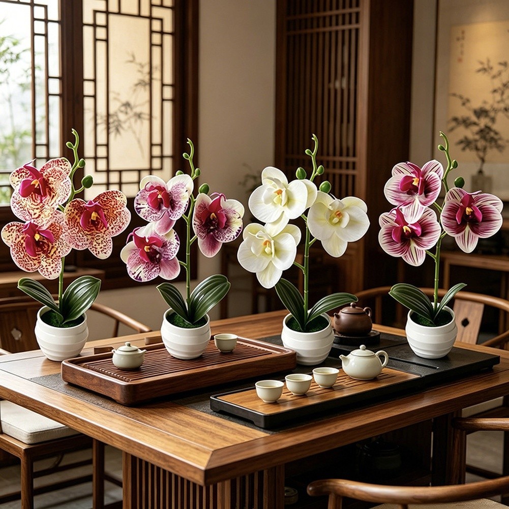 for Nordic Decor Fake Phalaenopsis Orchid in Pot 24cm Height Soft Silicone