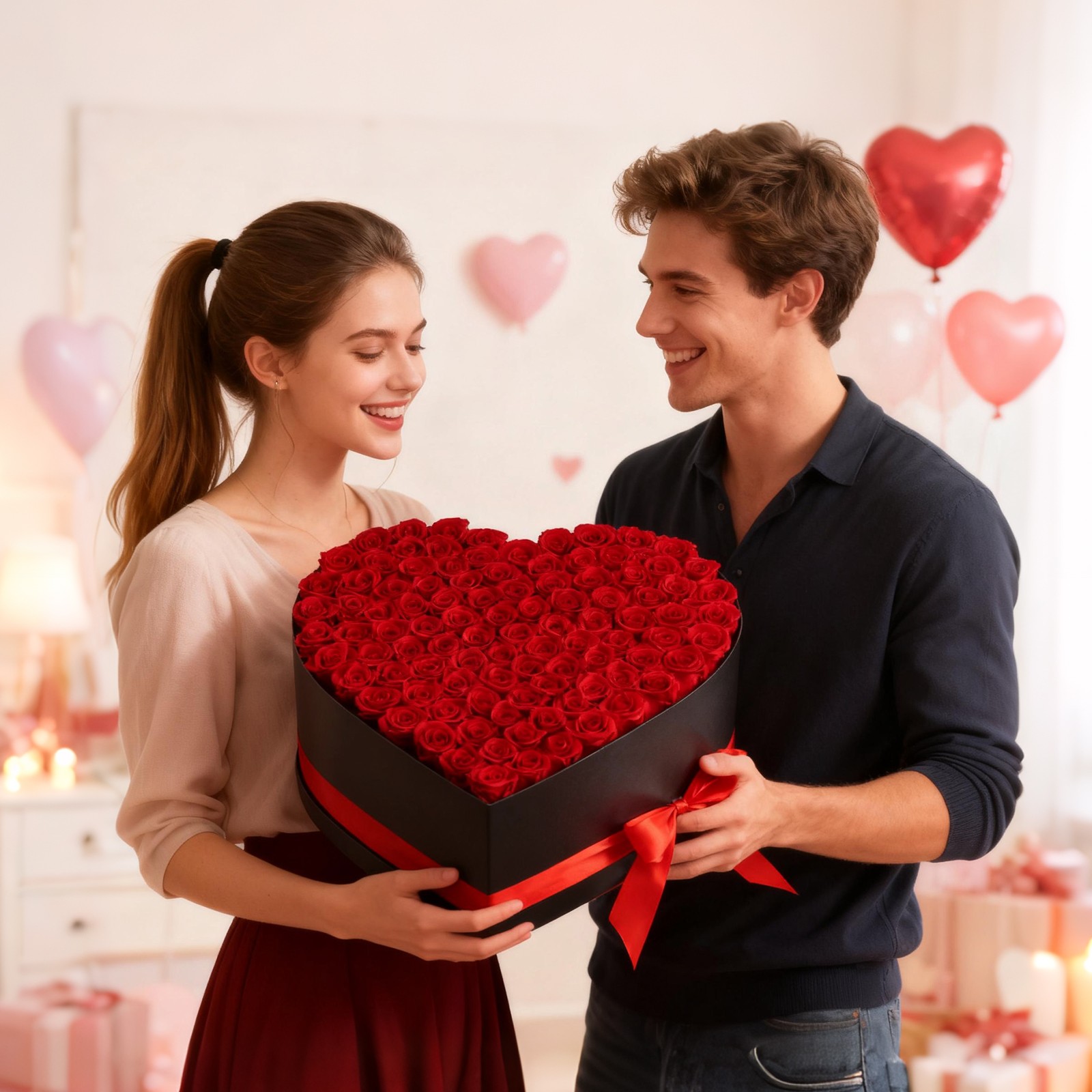 VEVOR Forever Flowers 100 Preserved Roses Heart Box Eternal Bouquet Red