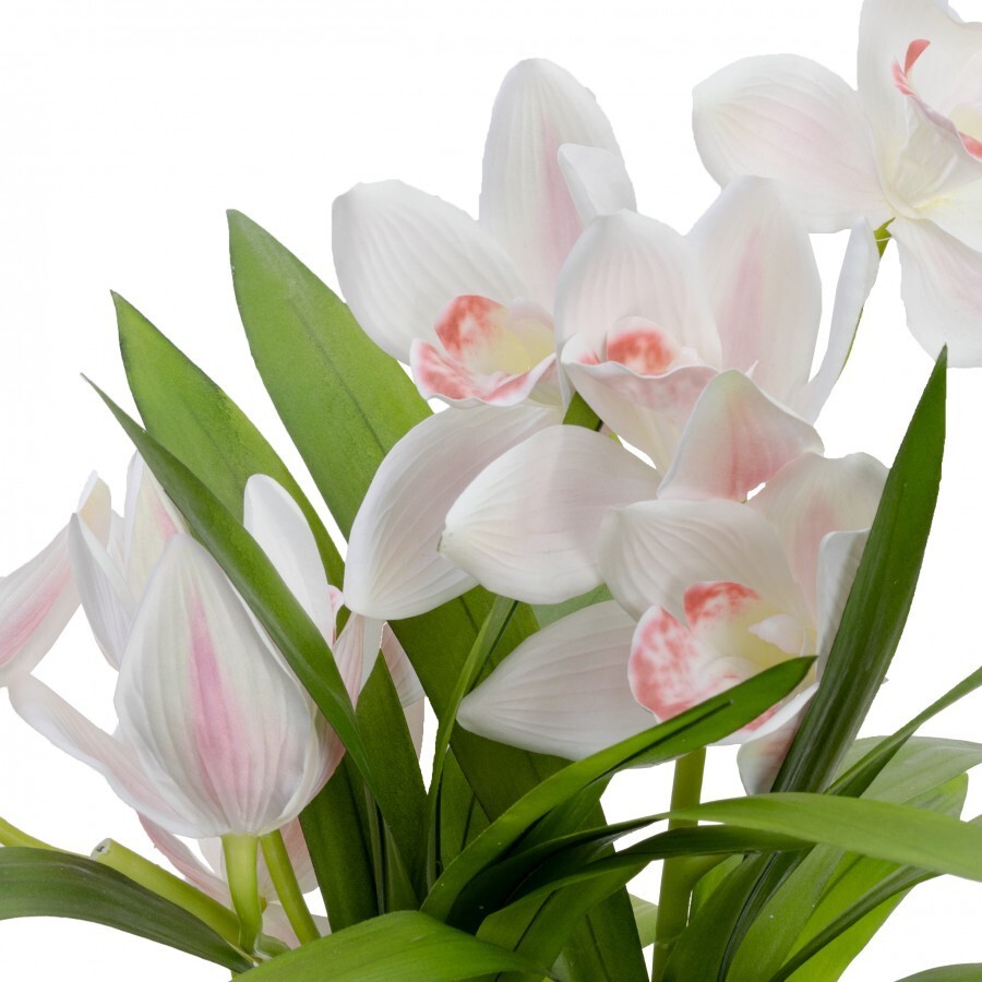43cm Faux Cymbidium in Pot Artificial Flower Fake – Cream