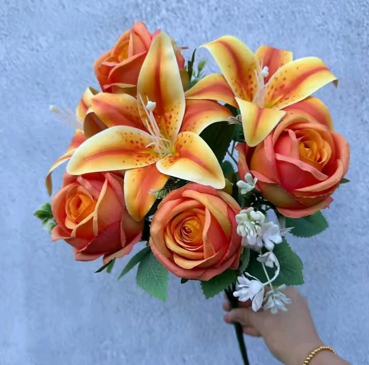 Spring Color Bouquet: 9-Stem Mixed Roses & Lilies with Roses – Fresh Cut Flower