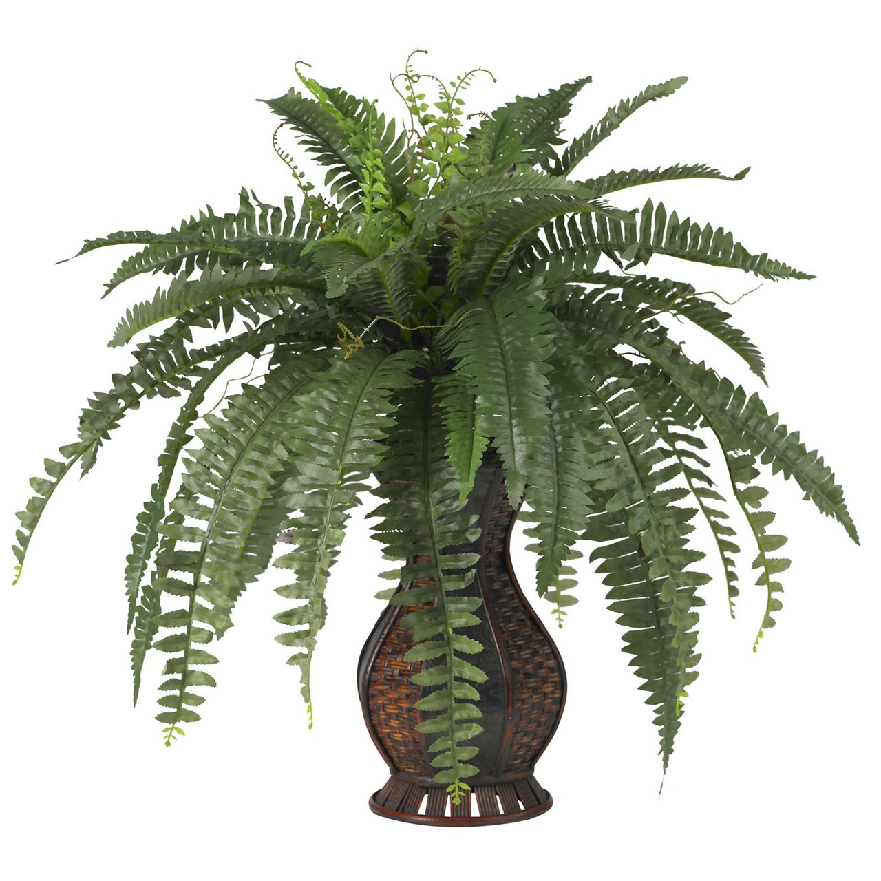 NEW RALISTIC HIGH QUALITY ARTIFICIAL BOSTON FERN SILK FAKE PLANT w/ URN VASE