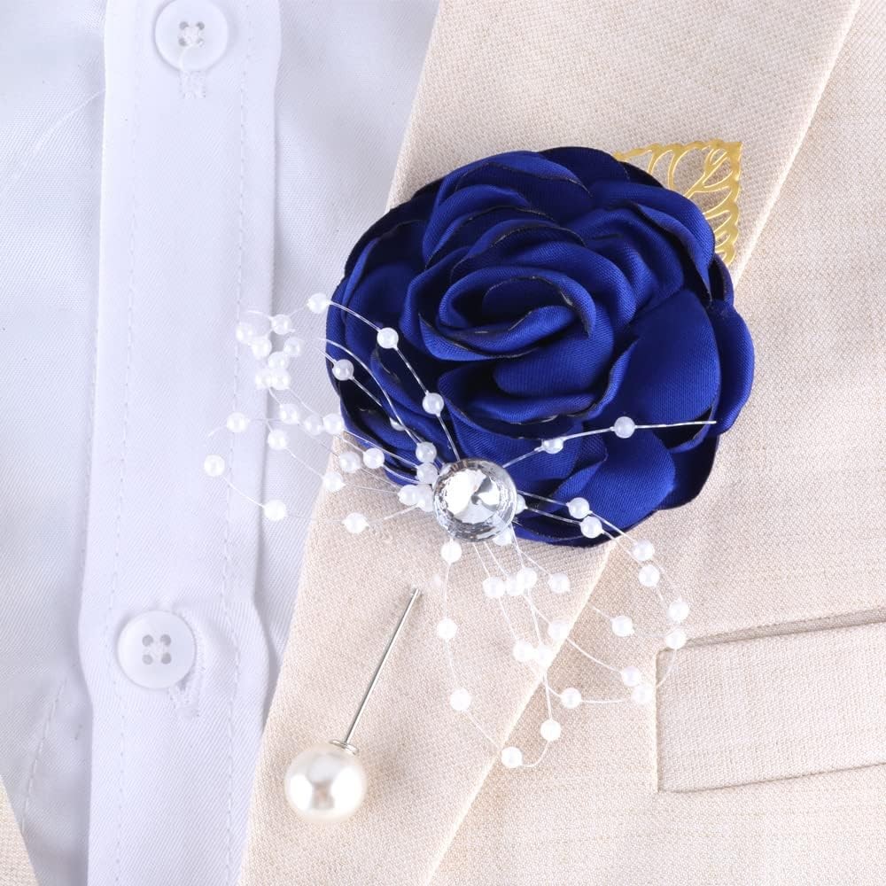 Bridesmaid Wrist Corsage Rose Boutonniere Set Wedding Prom Party Blue 2 PCS