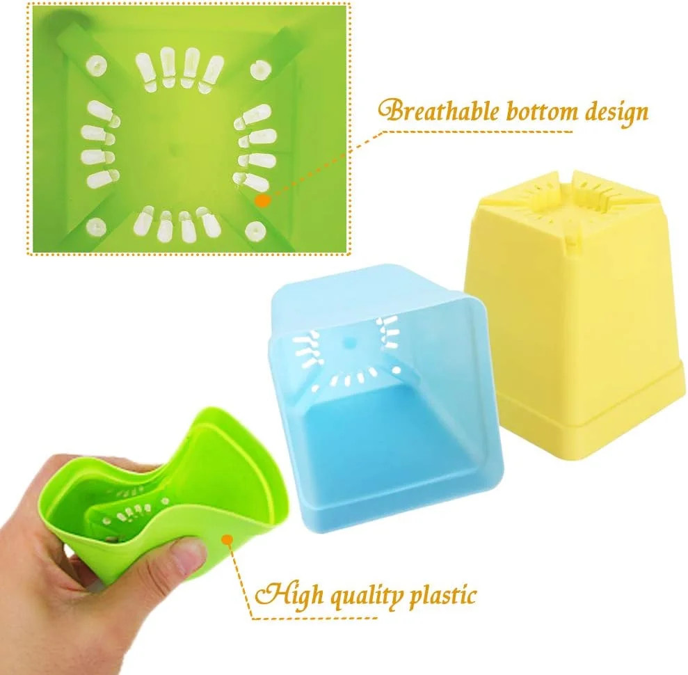 24Pack 3 Inch Plastic Plant Pots,Square Seedling Nursery Pots Succulent Flower P