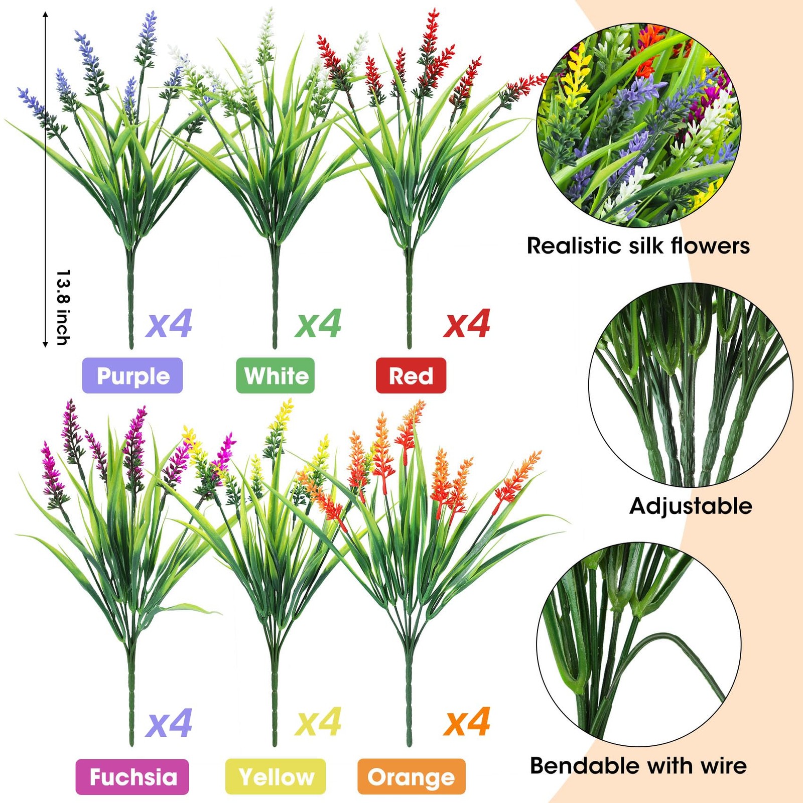 24 Bundles Artificial Flowers for Outdoors, Fake Lavender Flowers Monkey Gras…