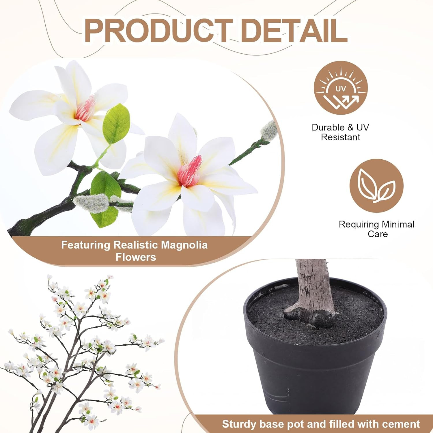 6FT Realistic Artificial Magnolia Tree with Pot for Indoor/Outdoor Decor