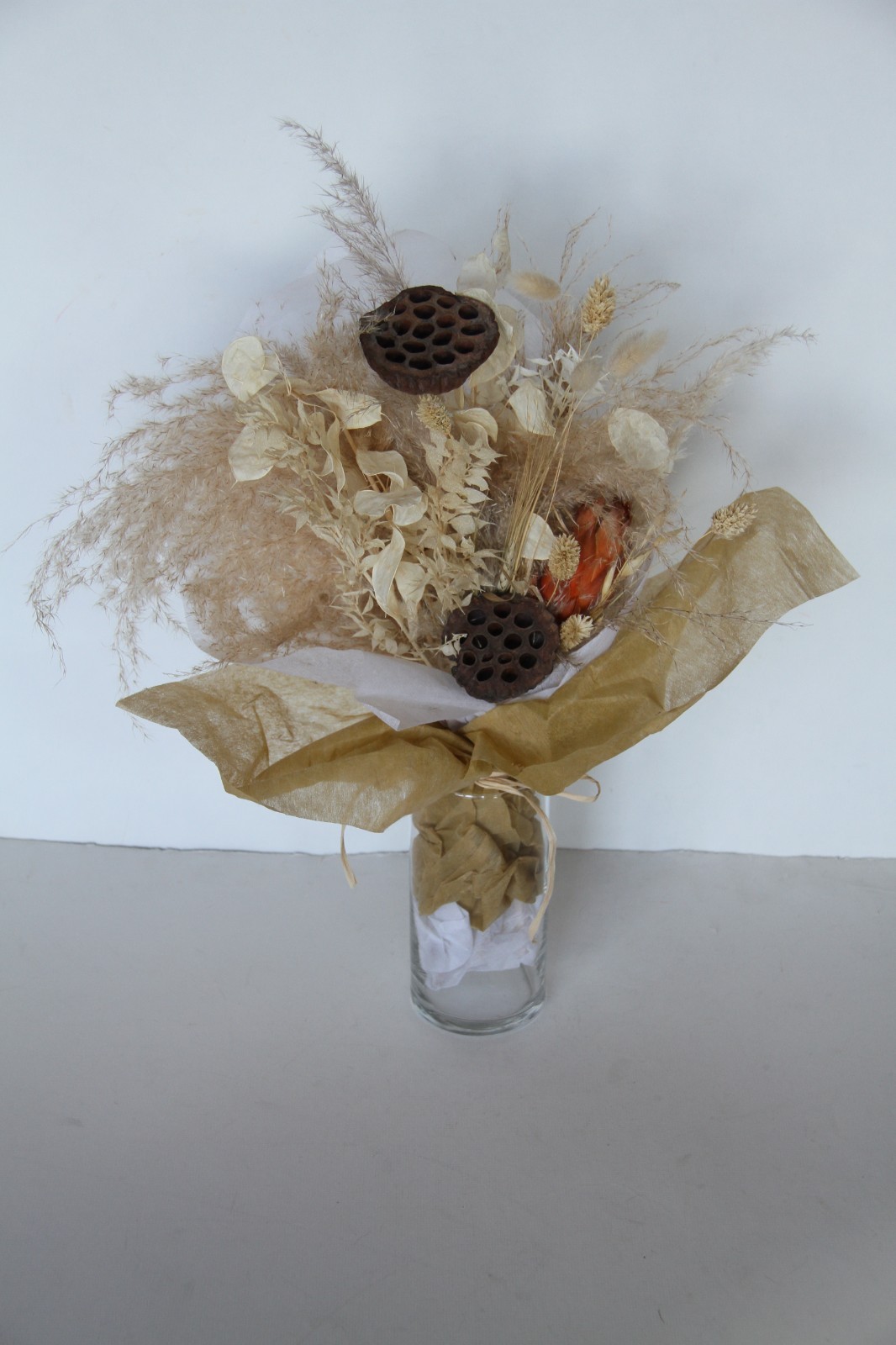 Dried Floral Arrangement W/ Vase Boho Modern Decor Wedding Flower Display 20″