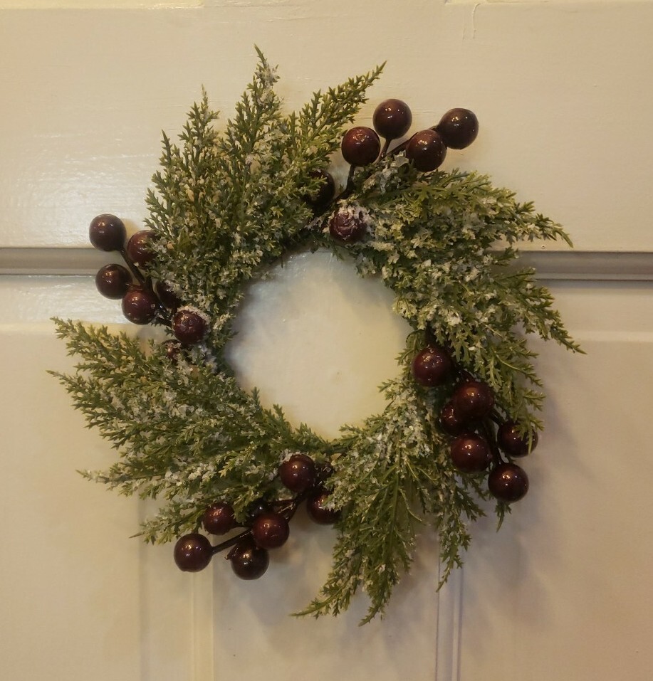 PAIR Farmhouse Primitive FROSTED CRANBERRY CEDAR PINE CANDLE RING 3″ CENTERS