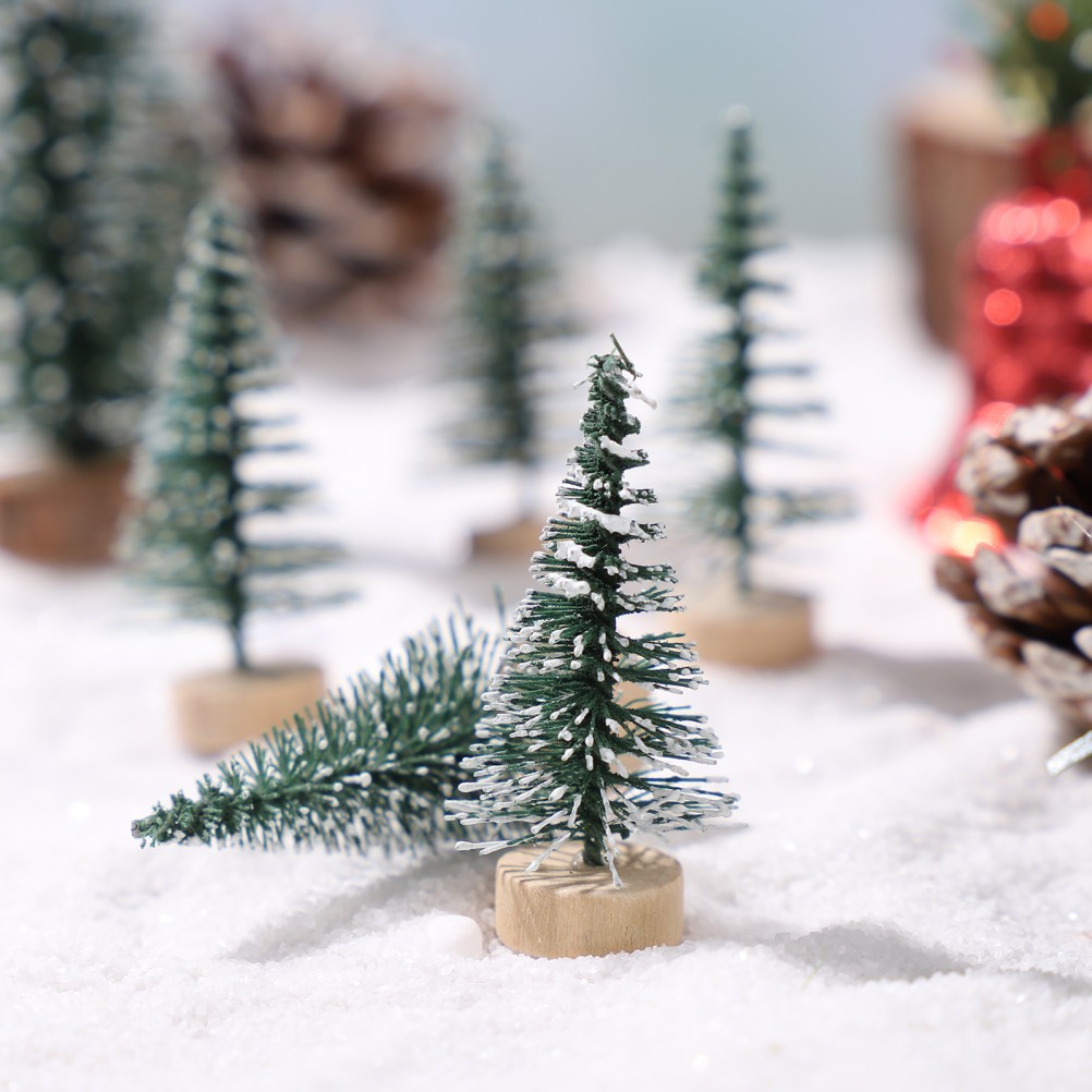 10Pcs Small Xmas Tree with Snowy Pine Design for Tabletop Christmas Party Decor