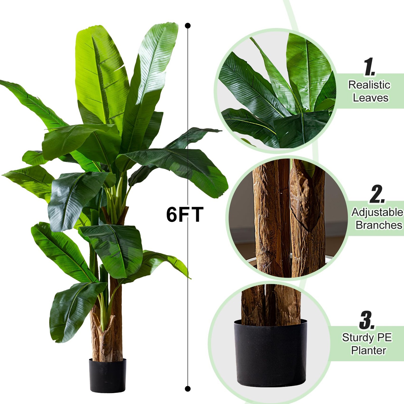 Artificial Banana Tree 6ft, Faux Tropical Palm Tree Plant with Realistic Leav…