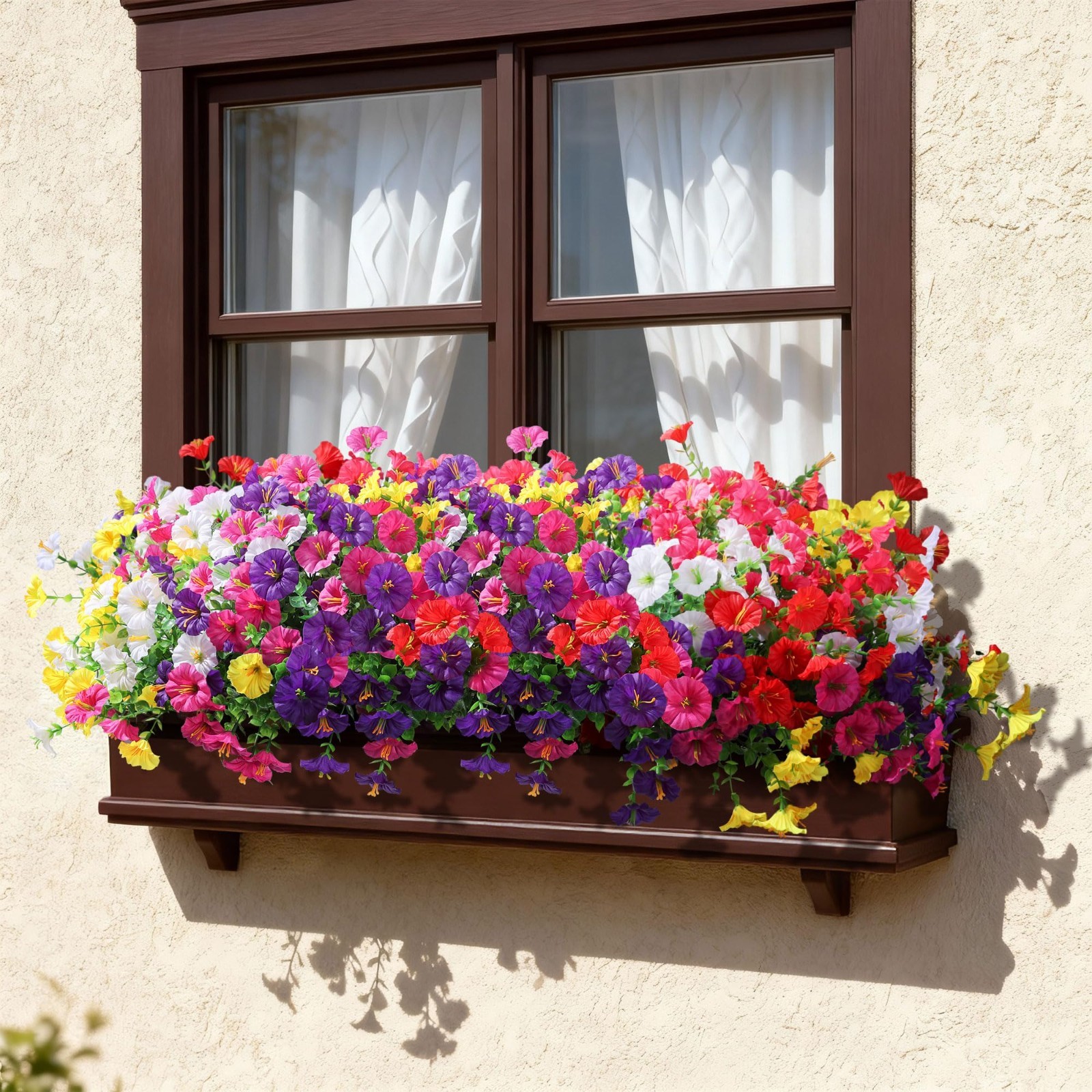 24 Bundles Faux Silk Flowers – UV Resistant Morning Glory & Petunias for Outdoor
