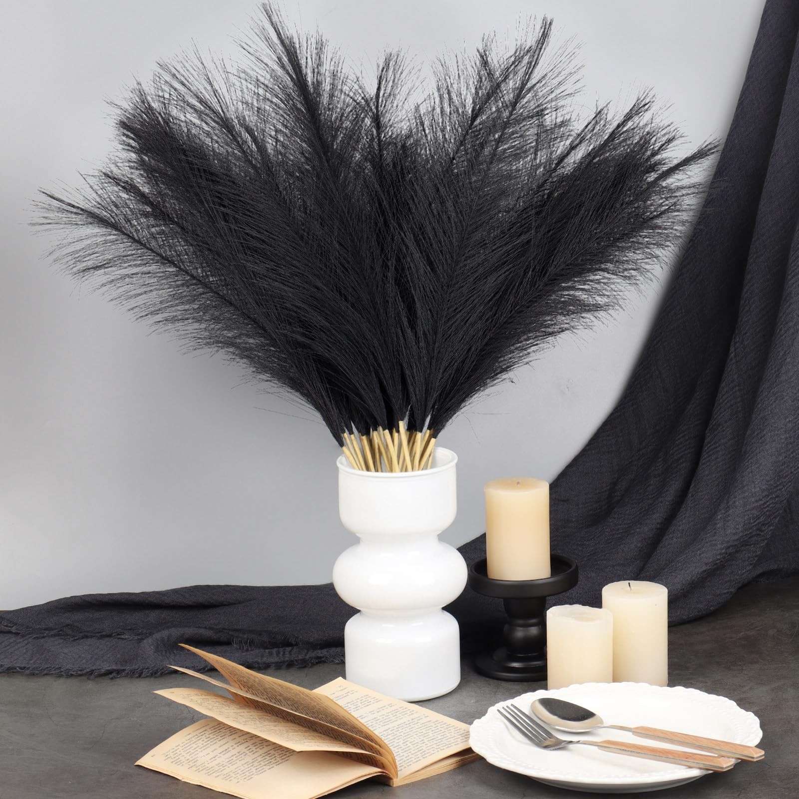 Pampas Grass Decor Artificial Pompous Filler Home Wedding Black 21 In 30 PCS