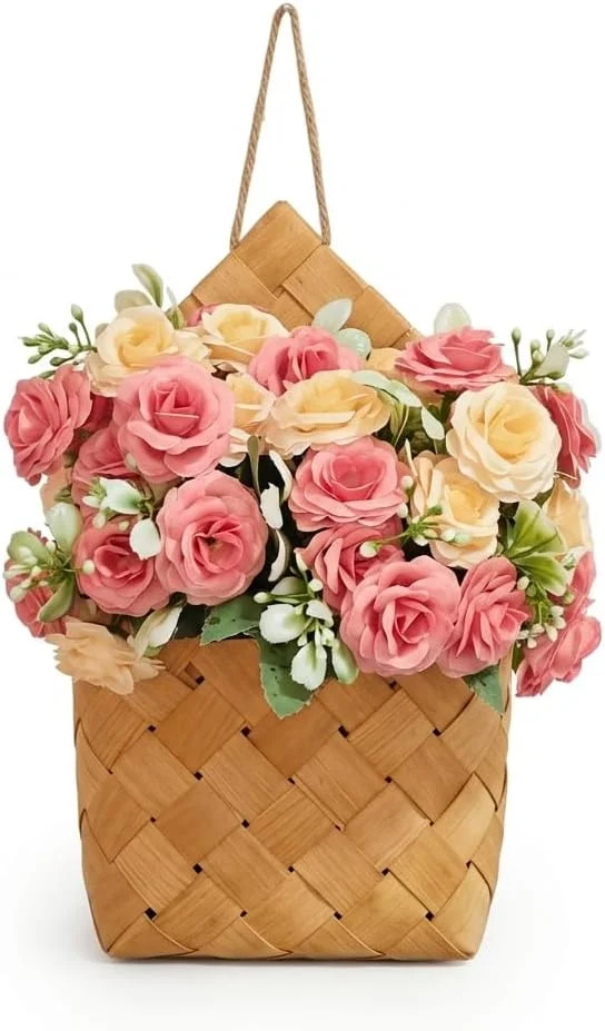 Wall Decor – Cottage Core Decor,Set of 2 Artificial Flower Bouquet & Handwoven B