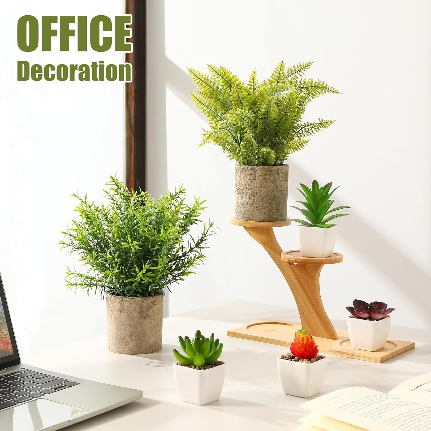 6-Count Mini Faux Plants Set – Succulents, Rosemary & Fern for Indoor Decor