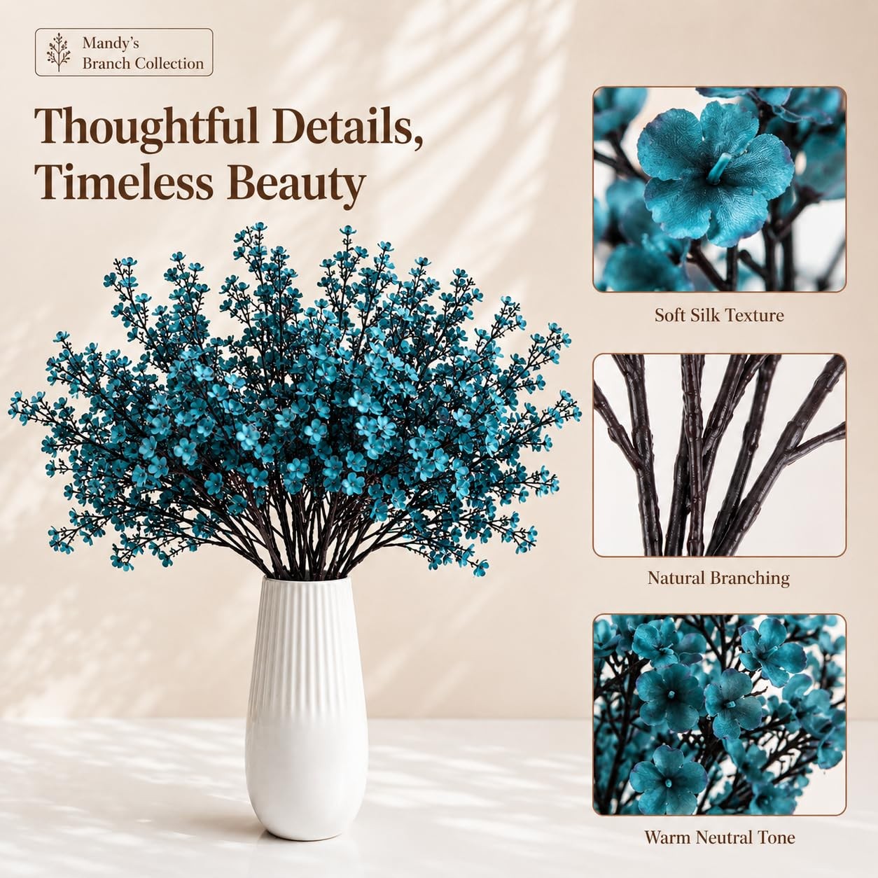 15 Bundle Teal Artificial Babys Breath Flower Silk Gypsophila 18.5 Inch