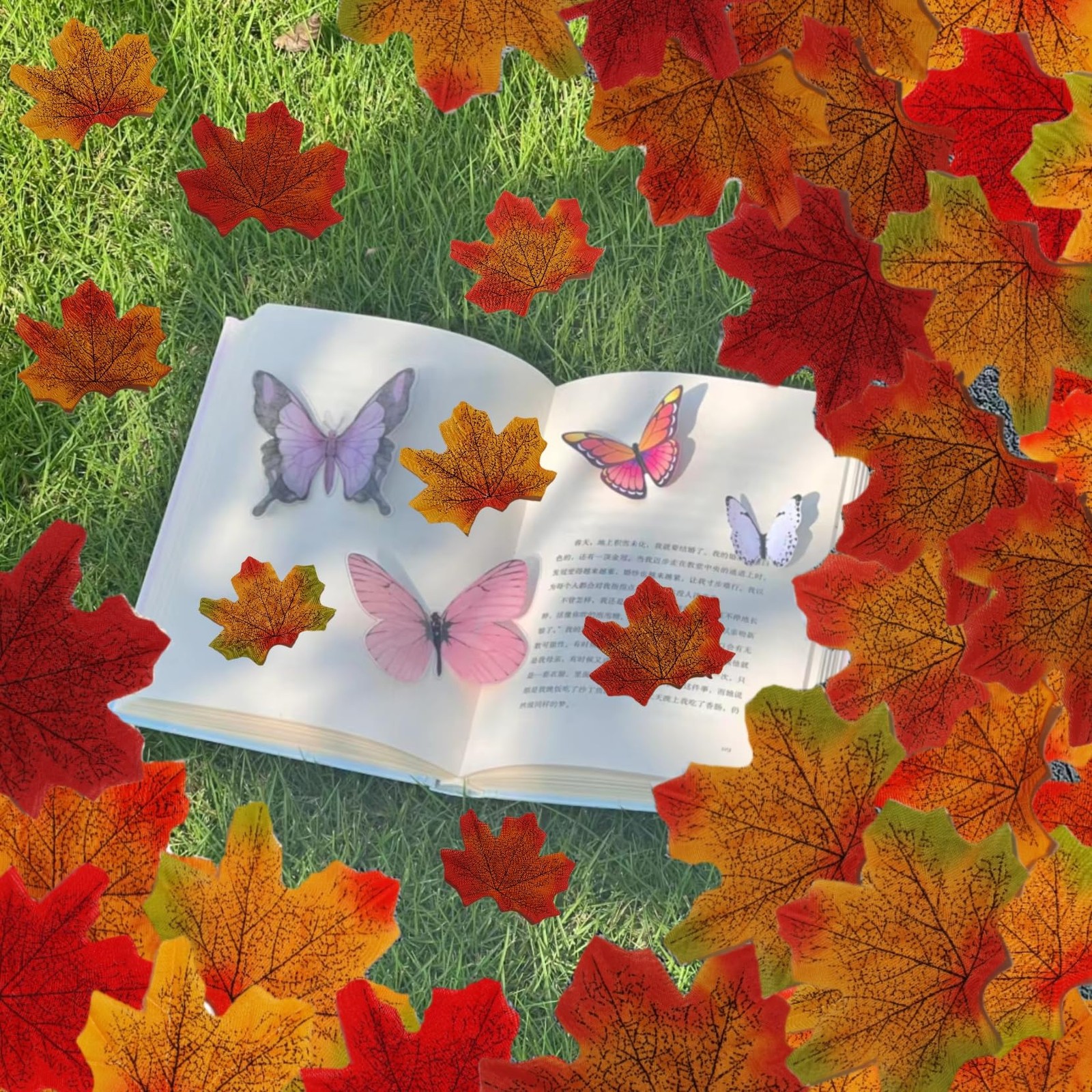 300 Pcs Artificial Autumn Maple Leaves, Mixed 6 Colors Fake Fall Leaves Decor…