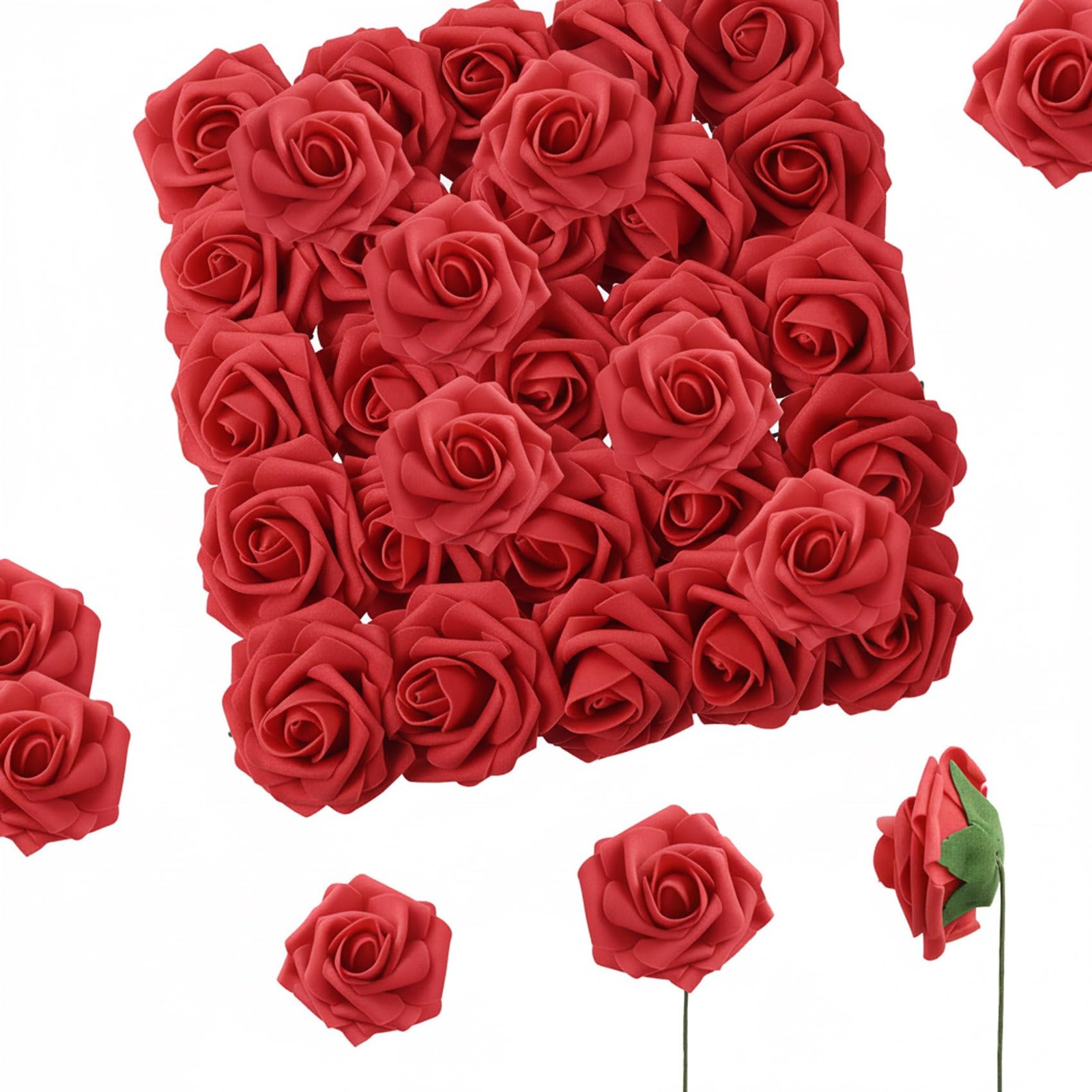 Artificial Flowers, 25 Pcs Red Foam Fake Roses Bulk for Flower Decoration DIY…