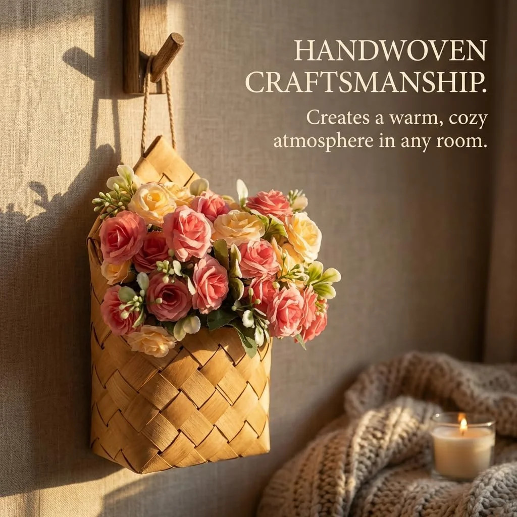 Wall Decor – Cottage Core Decor,Set of 2 Artificial Flower Bouquet & Handwoven B