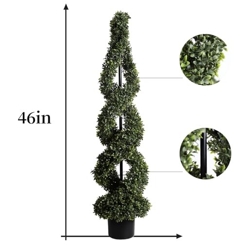 46Inch Double Spiral Artificial Boxwood Topiary Tree 4″ Plants Fake 46 Inch