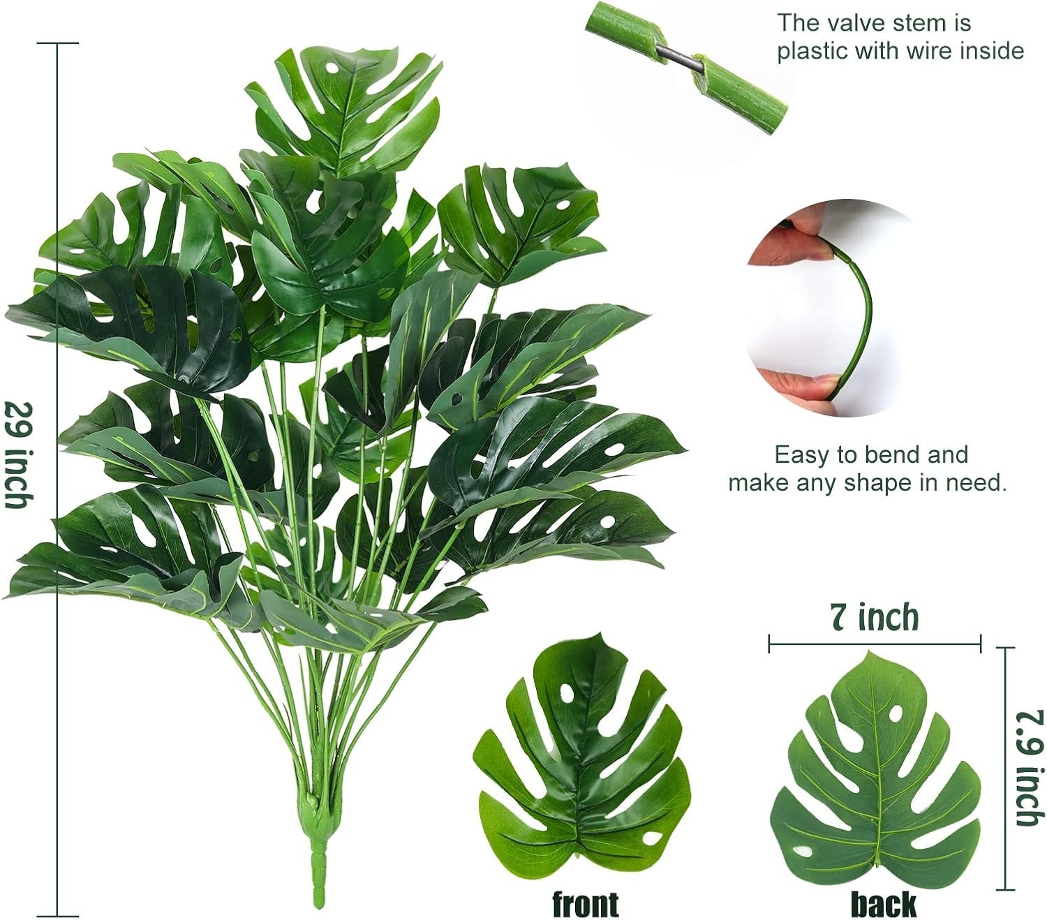 Artificial Palm Tree Leave Plants Faux Large Tropical Monstera Turtle Leaf In…