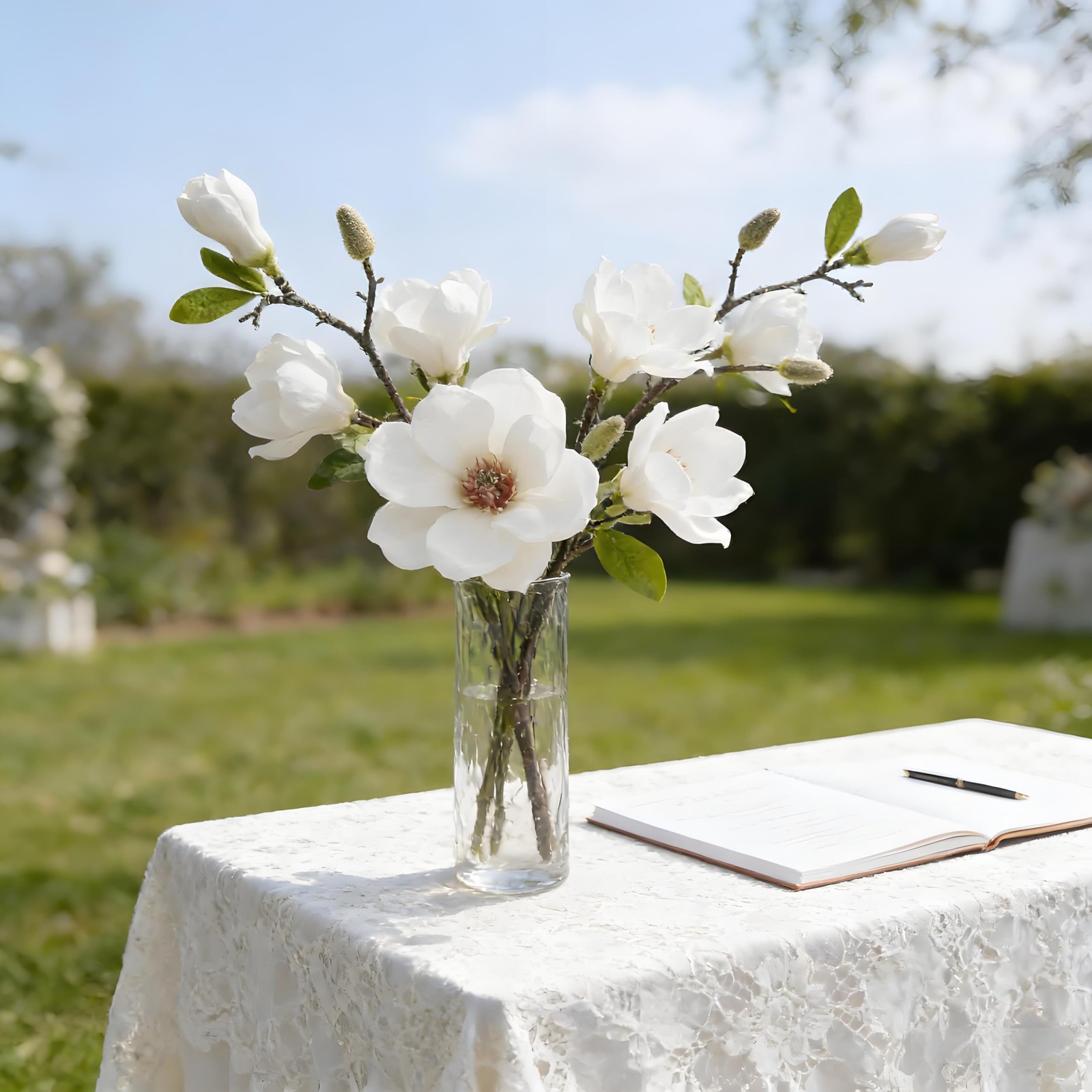 White Artificial Magnolia Silk Flower for Home, Wedding, Garden Decor, Single…