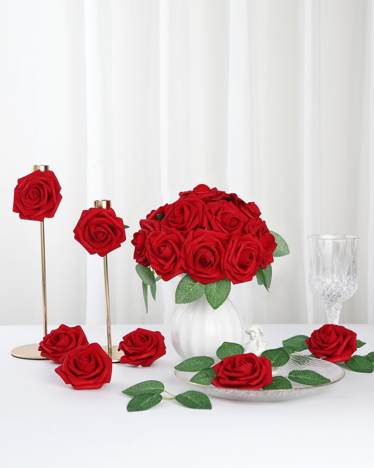 100Pcs Artificial Roses Flowers Fake Roses with Stems Real Touch Foam Flowers…