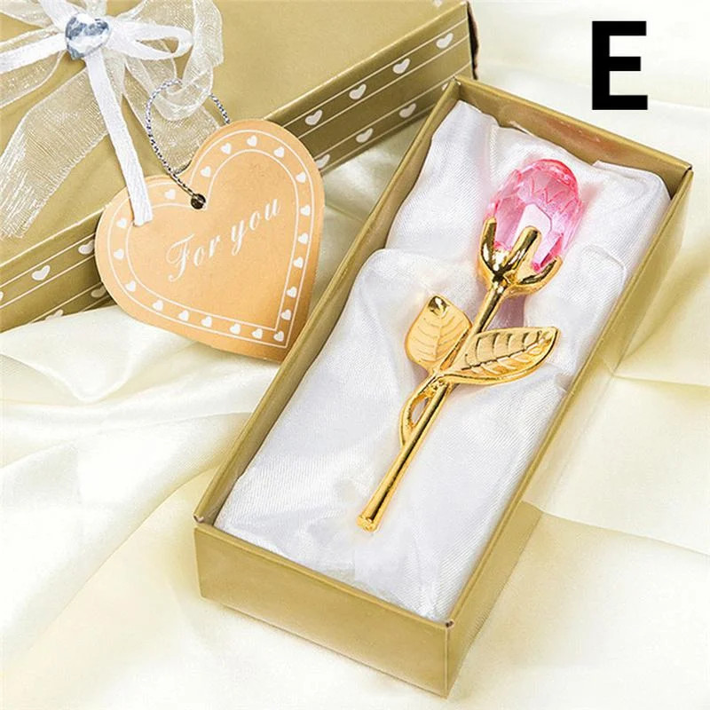 6 Colors Crystal Glass Rose Flower Figurines Craft Valentine’s Day Favors X’mas