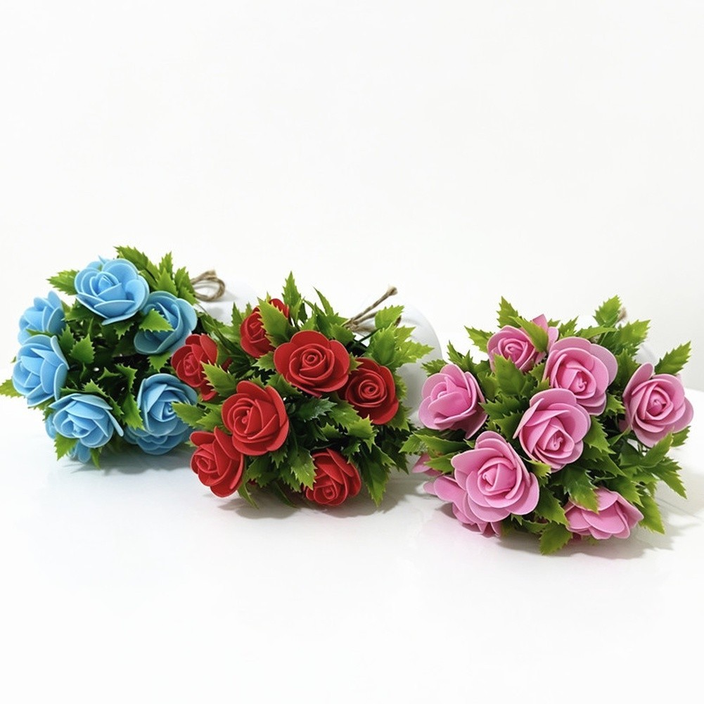 Artificial Potted Flower Arrangement with 10 Foam Roses and Grandgreen Foliage