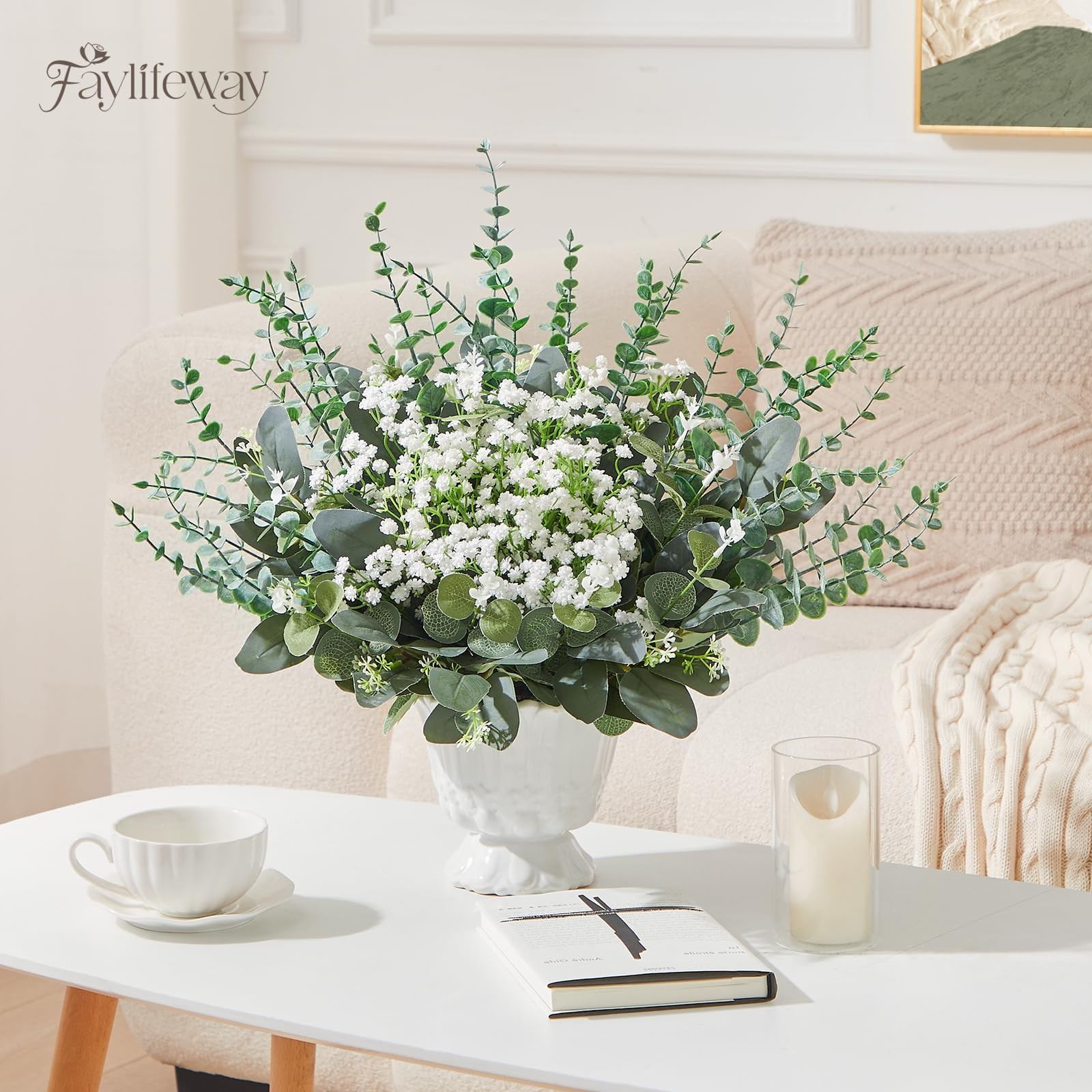 120 Pcs 4 Kinds Mixed Eucalyptus Greenery Stems, Baby Breath Flowers Artifici…