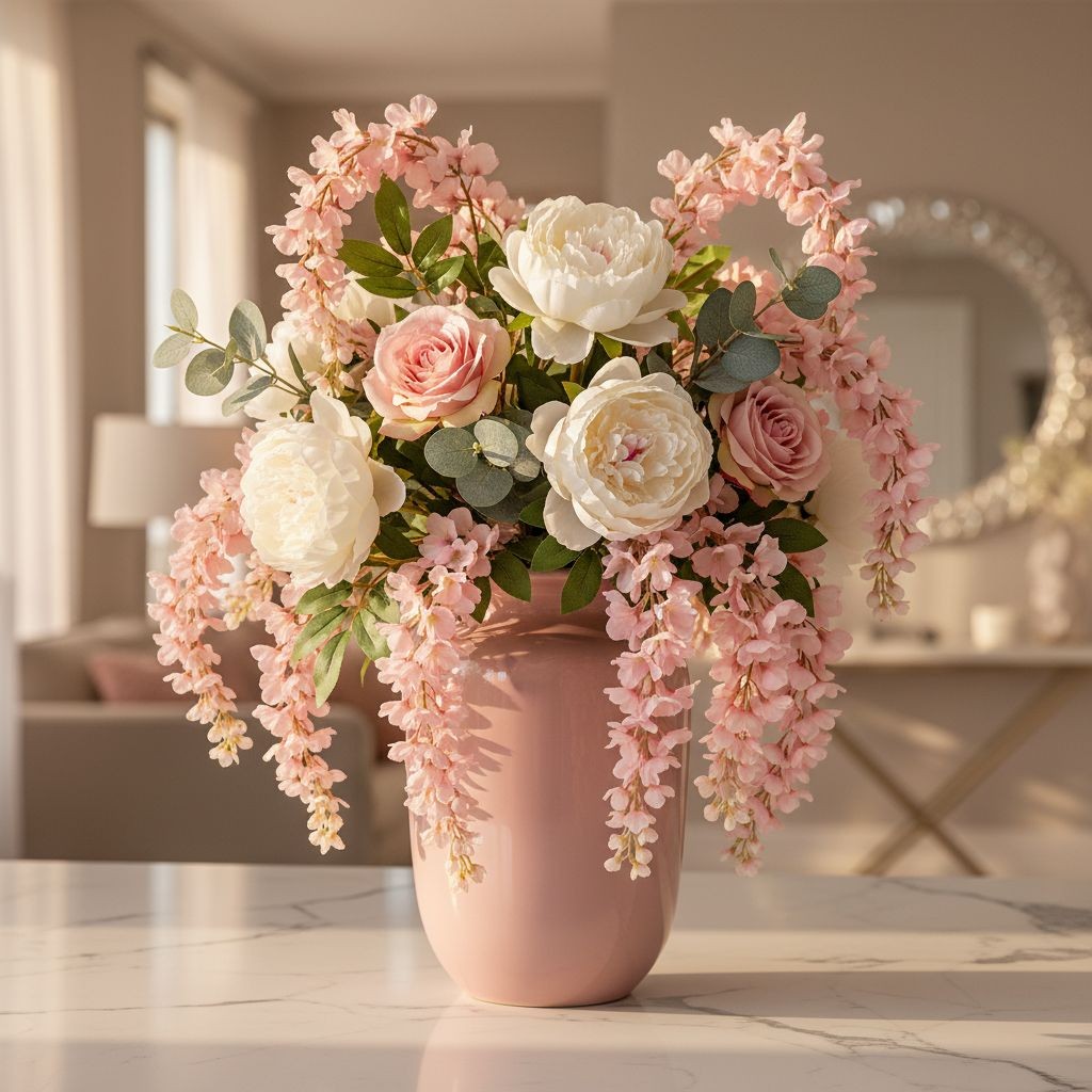 Blush Pink Wisteria Stem 43 Inch Artificial Hanging Flowers Silk Wisteria Spray