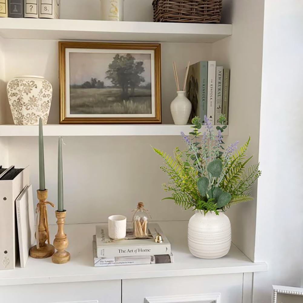 Artificial Eucalyptus & Lavender Arrangement in Ceramic Vase – 15.4″ Faux Lav…