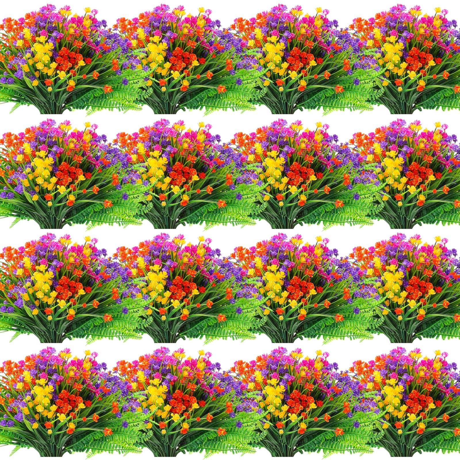 100 Bundles Artificial Flowers Outdoor Spring Fake Plants Bulk UV Resistant F…