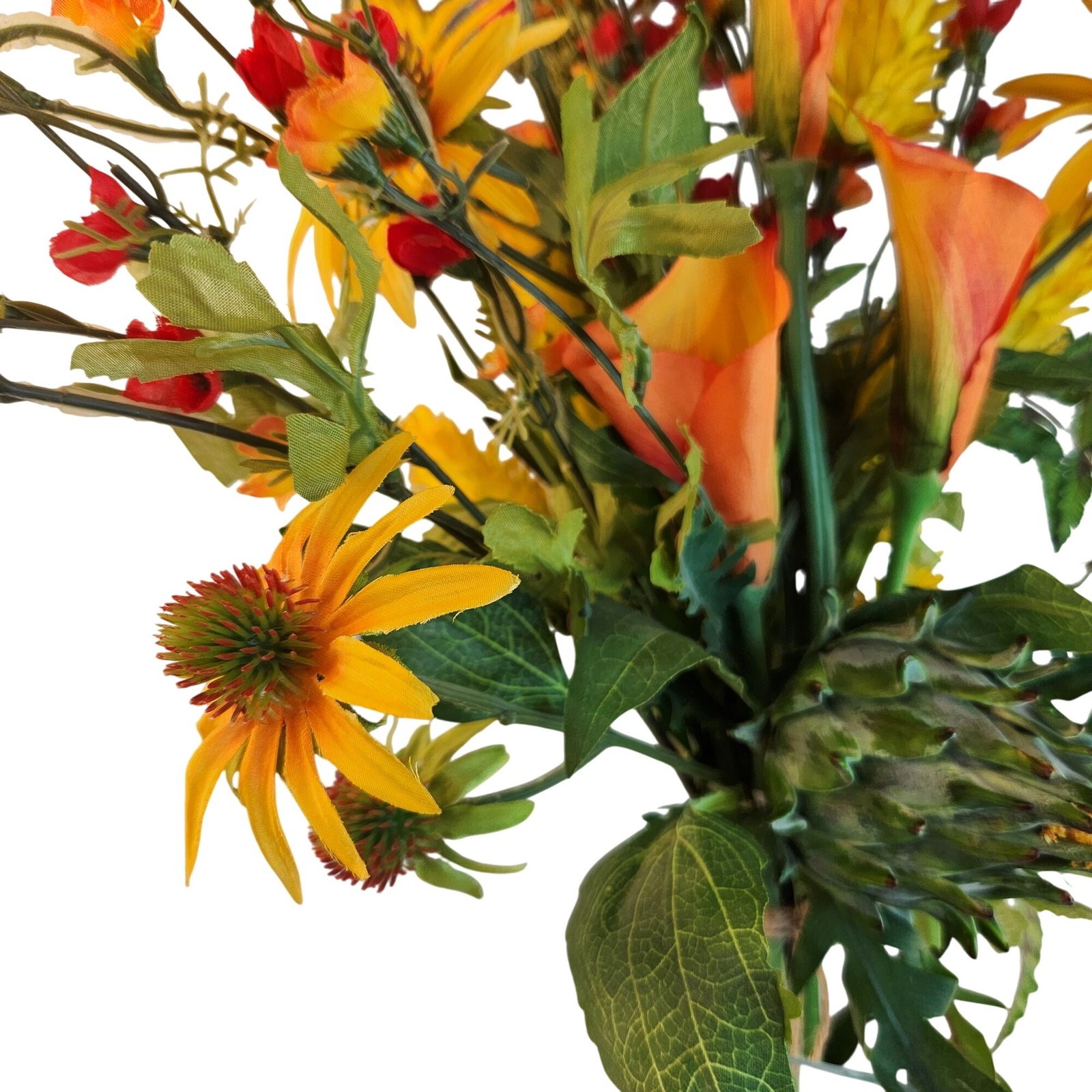 Artificial Flower Bouquet With Orange Calla Lilies, Yellow Cone Flowers Wild Mi