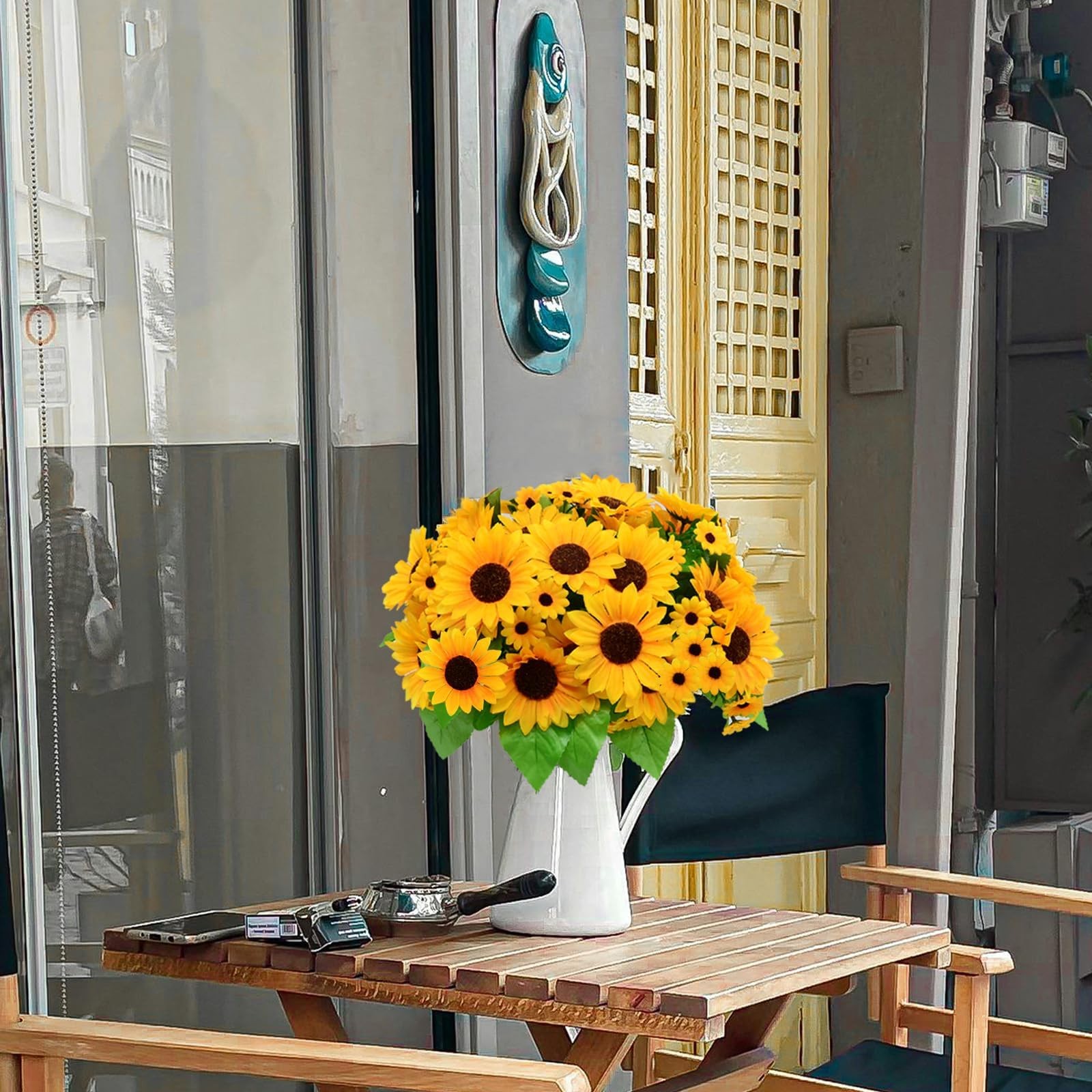 6 Pack Artificial Sunflowers Bouquet, Outdoor Artificial Flower with Stems, 6…