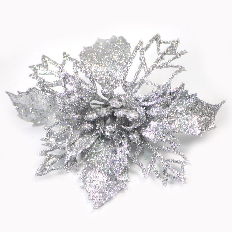 10/5pcs Glitter Christmas Poinsettia Hanging Flowers Xmas Party Tree Decorations