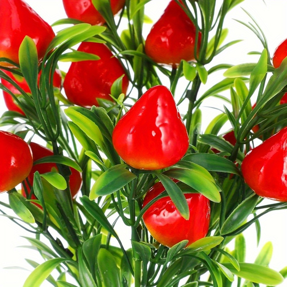 3Pcs 7-Pronged Artificial Strawberry Bunches Fake Flowers for Home Holiday Decor