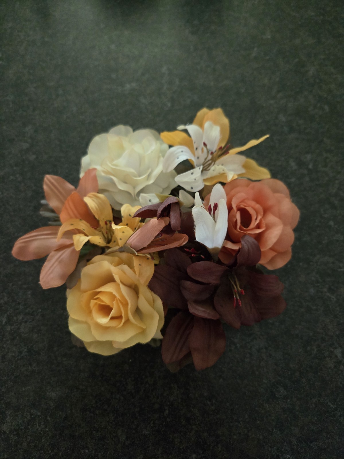 Vintage Fake Artificial Flower Floral Candle Ring Orange Yellow Cream