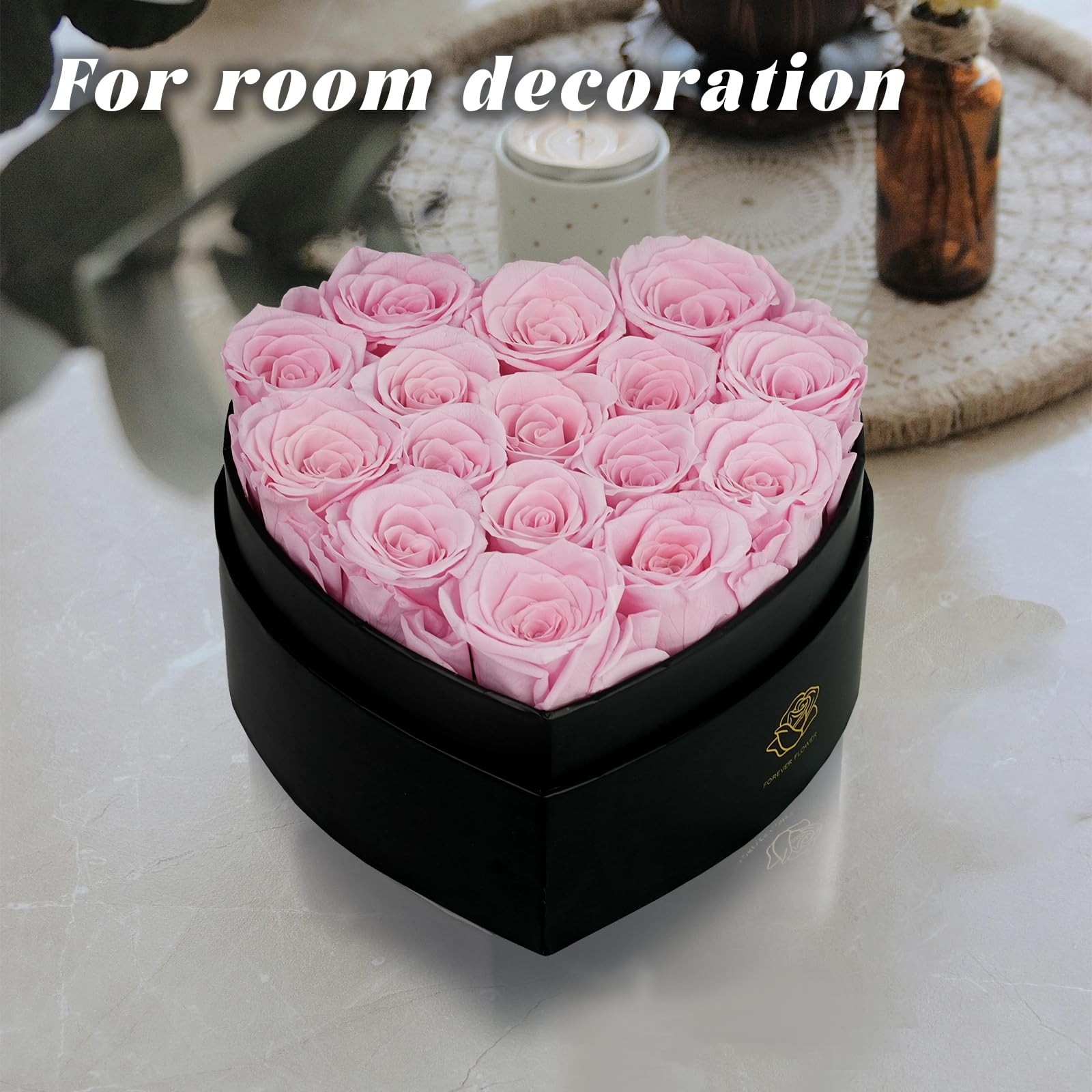 16 PCS Pink Forever Flowers Preserved Roses In HeartShaped Box Present