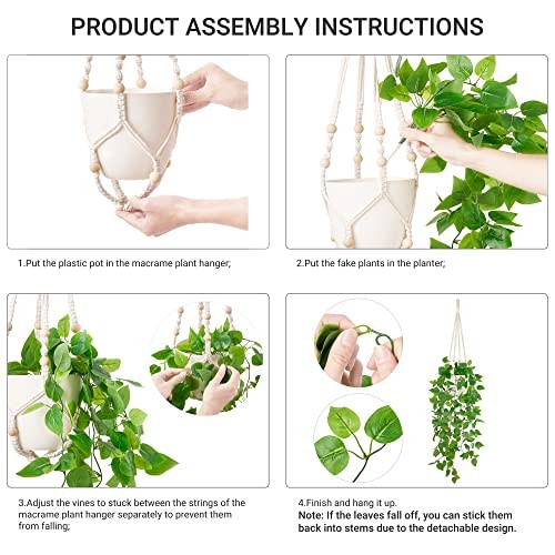 Packs Fake Hanging Plant with Pot, Artificial Plants for Home Decor 2 Brown